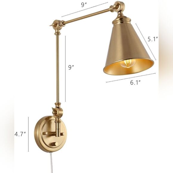 Gold Swing Arm Lamp Set of 2 MCM Adjustable Wall Mounted Sconce Brass Finish - Picture 3 of 6